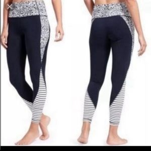 Athleta navy blue with stripes and leopard print leggings size xxs fits …